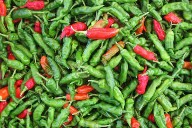 在美国旅行时在新墨西哥州吃绿色的辣椒